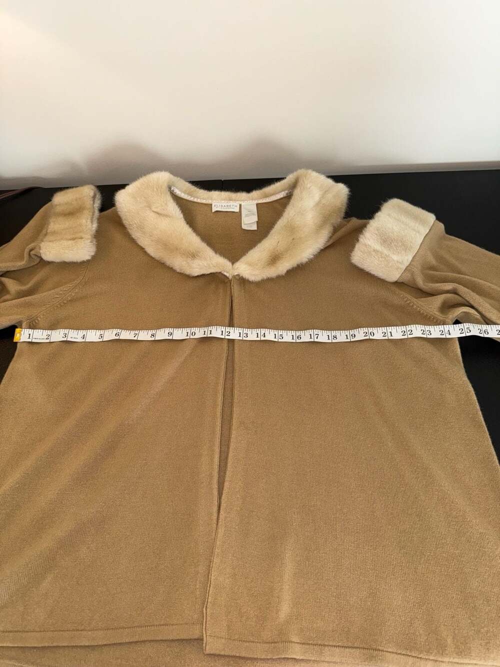 Vintage Y2K Elisabeth by Liz Claiborne Camel Faux Fur Trim Cardigan Sweater-2X - Picture 4 of 6